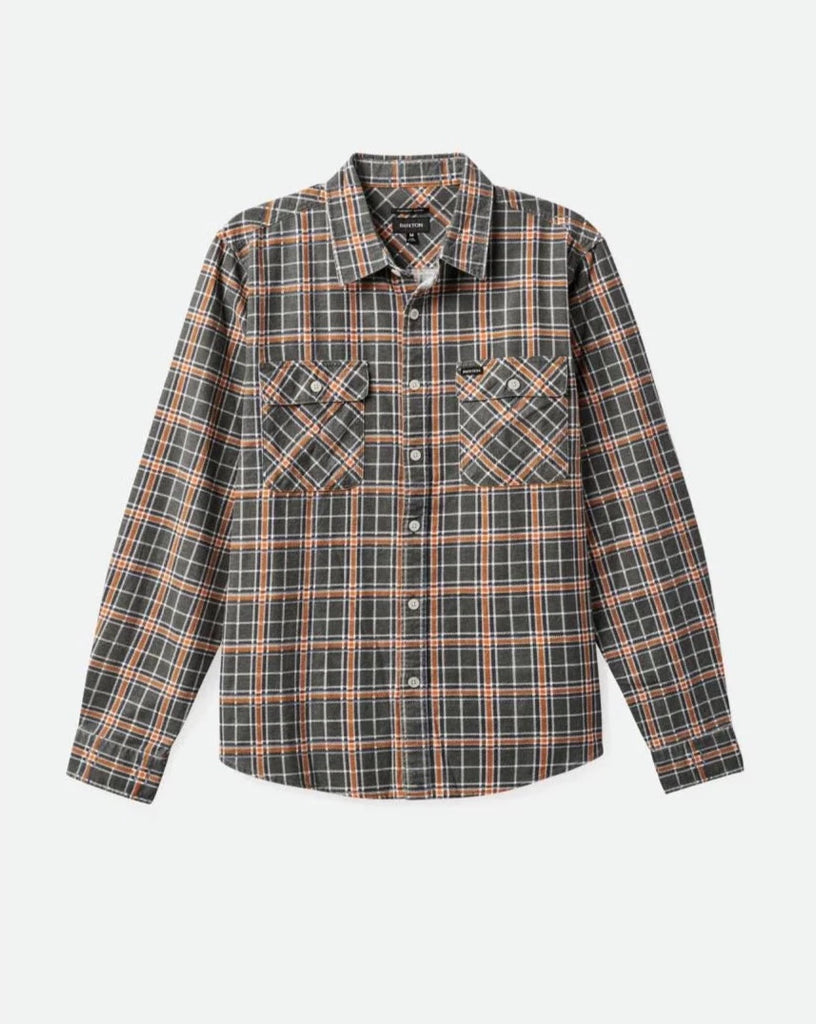 Brixton - Bowery Summer Weight Flannel Charcoal/Burnt Orange/Off White