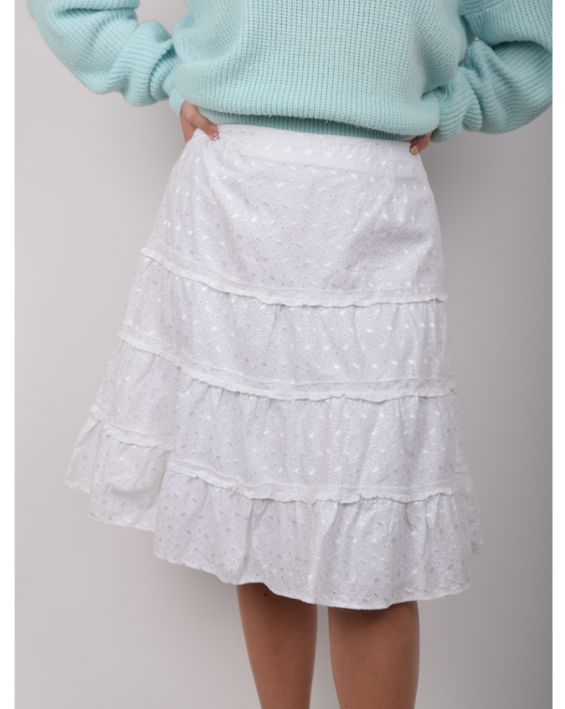 Vintage - Jessica White Embroidery Ruffle Skirt