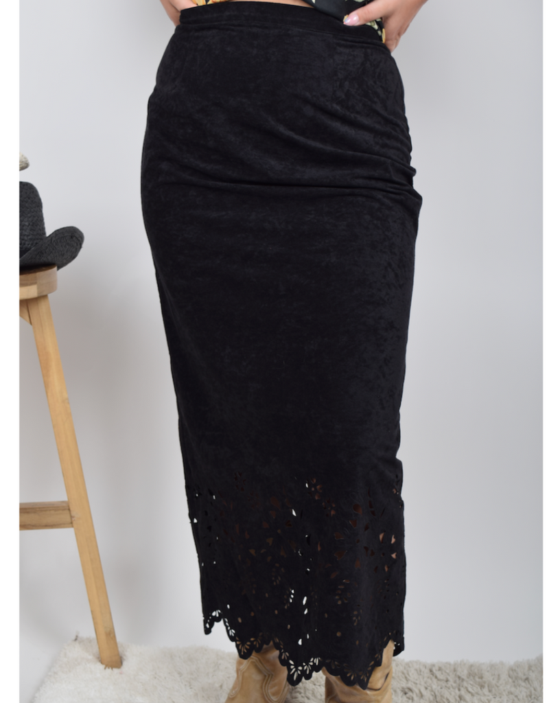Vintage - Premiere Collection Black Floral Cutout Skirt