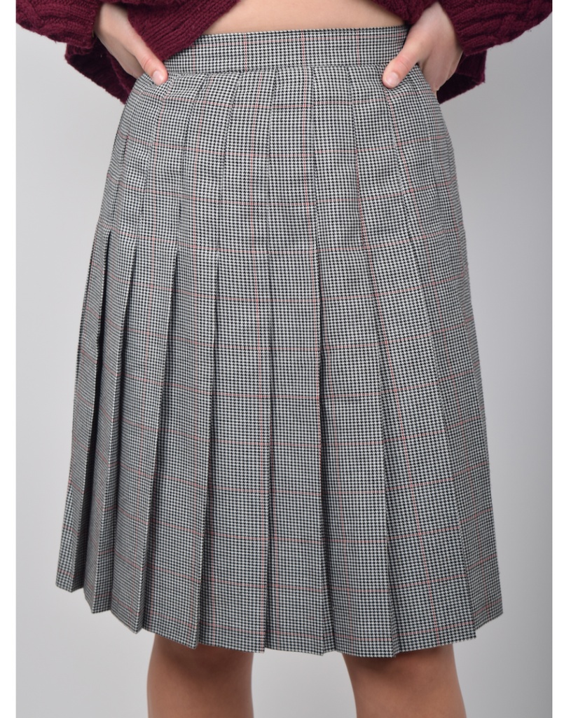 Vintage - Cleo B&W Houndstooth Pleated Skirt