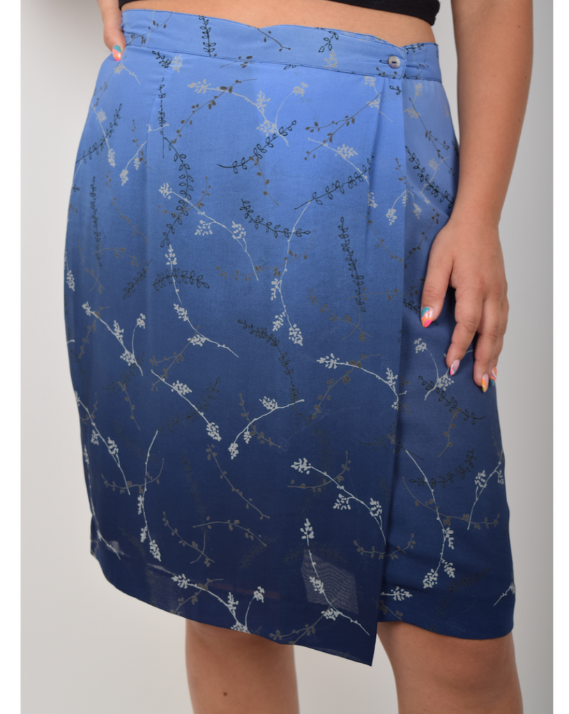 Vintage - Principles Blue Ombré Floral Wrap Skirt