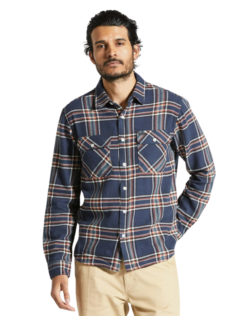 Brixton - Bowery Flannel Washed Navy/Off White/Terracotta