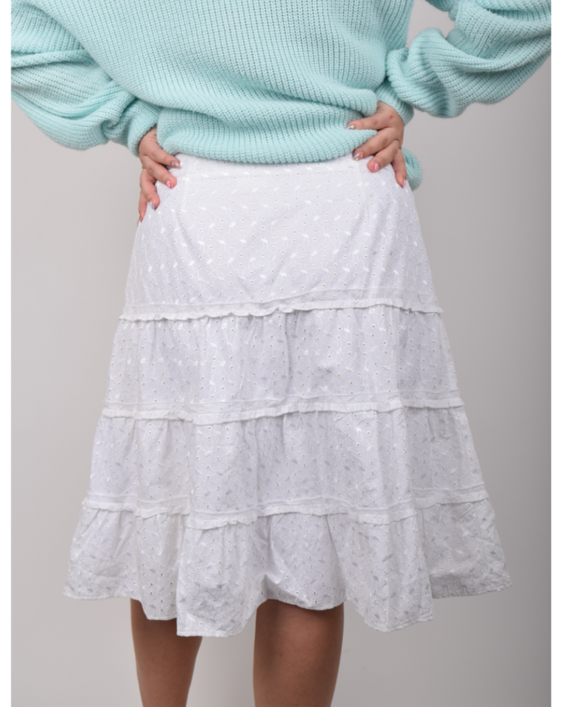 Vintage - Jessica White Embroidery Ruffle Skirt