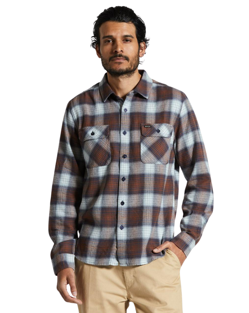 Brixton - Bowery Lightweight Ultra Soft Flannel Washed Navy/Dusty Blue