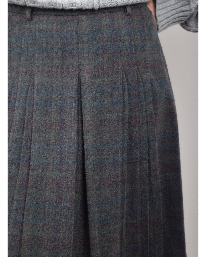 Vintage - Blue, Green & Purple Plaid Pleated Skirt