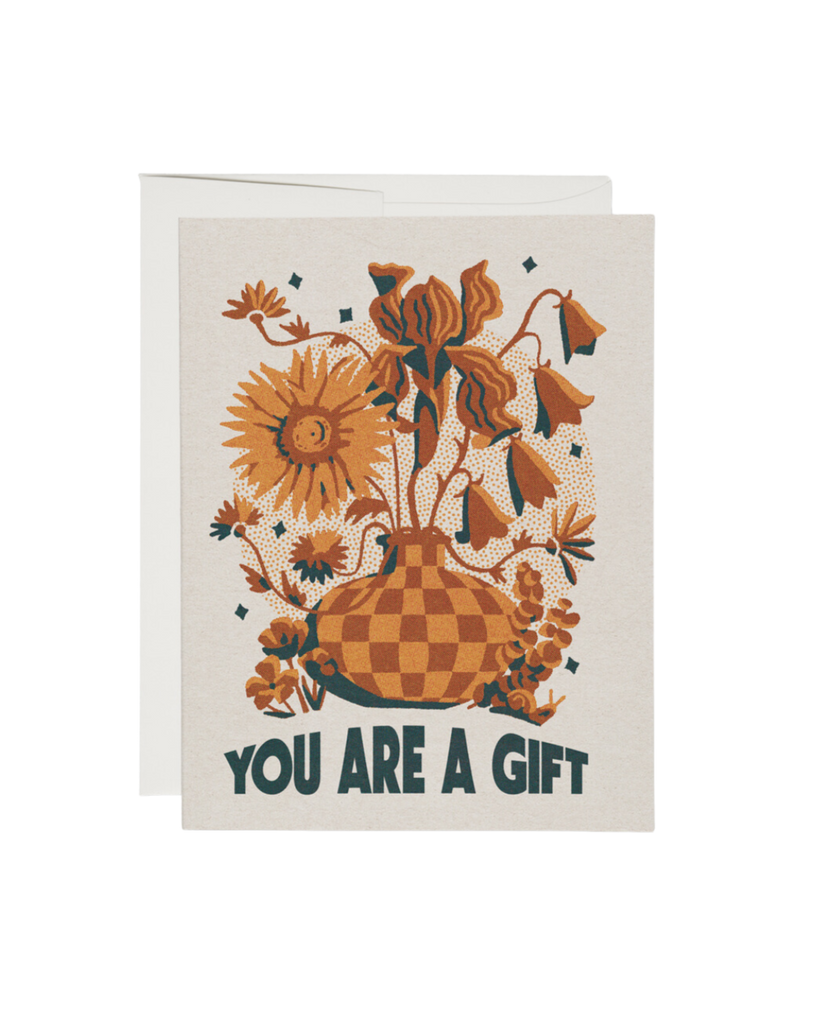 Red Cap Cards - Gift Of Flowers Card